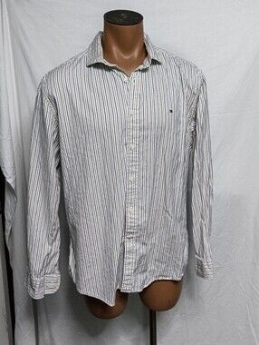 Tommy Hilfiger White with Navy Thin-Stripe Men's Button-Up Shirt